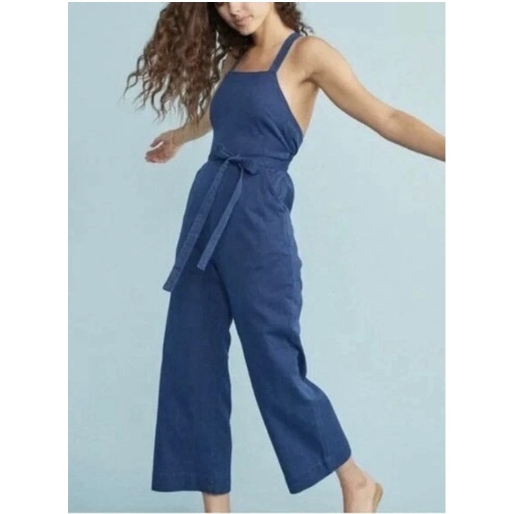Marine Layer Blue Wide Leg Jumpsuit Indigo Tess Woman XS Overalls Scandi Garden